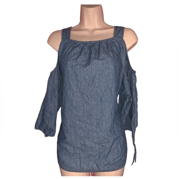 shoulder out Linen Denim top by Madewell Medium - Picture 2 of 6